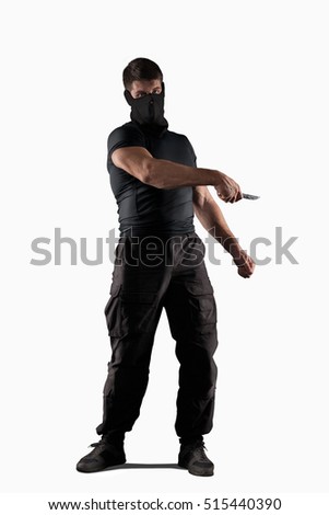 Man atacking with knife isolated