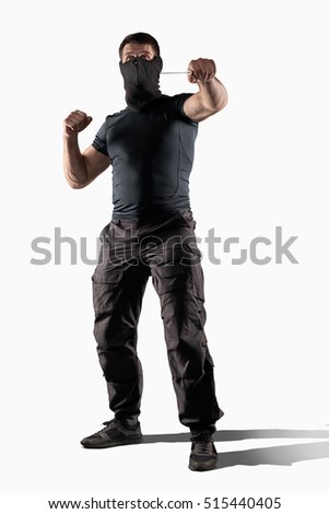 Man atacking with knife isolated