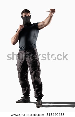 Man atacking with knife isolated