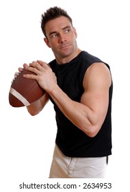 man athlete getting ready to throw a football