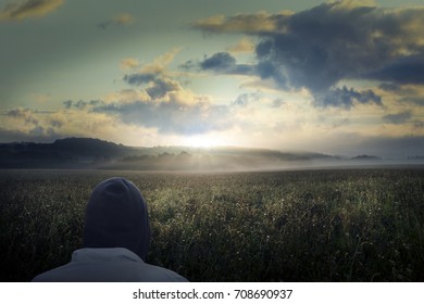 man from the back in the dramatic field