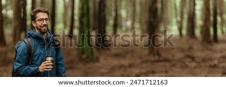 Similar – Image, Stock Photo Backpacker walks through the colourful autumn forest in the Hoge Kempen National Park in eastern Belgium. Wilderness in Flanders in November