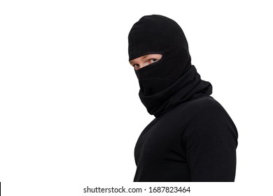 Man In Balaclava Close-up Portrait Isolated On A White Background