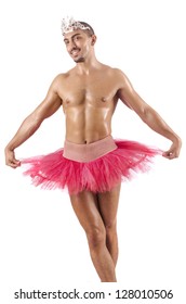 Man In Ballet Tutu Isolated On White