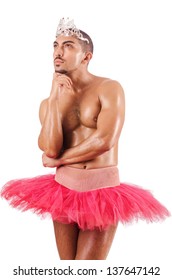 Man In Ballet Tutu Isolated On White