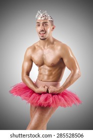 Man In Ballet Tutu Isolated On White