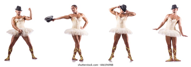 Man In Ballet Tutu Isolated On White