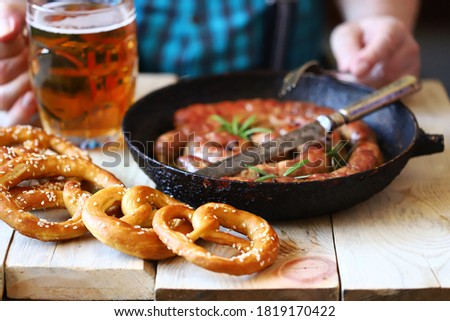 Similar – Image, Stock Photo Bavarian veal sausage with pretzel