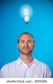 man with a beard with a light bulb