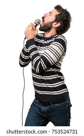 Man With Beard Singing With Microphone