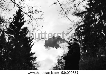 Similar – Image, Stock Photo Woman opening arms while enjoys nature in a tree forest.