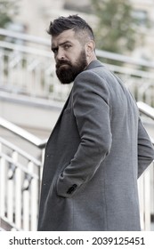 Man Bearded Hipster Stylish Fashionable Coat. Bearded And Cool. Barber Tips Maintain Beard. Hipster Appearance. Stylish Beard And Mustache Fall And Winter Season. Beard Fashion And Barber Concept