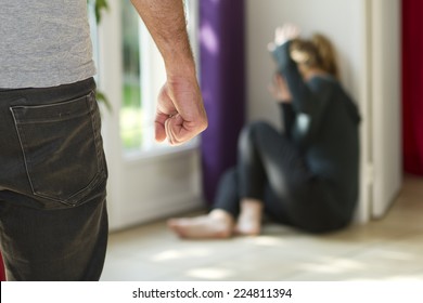 Man Beating Up His Wife Illustrating Domestic Violence