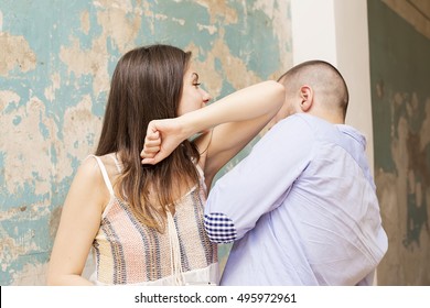 Man Beating Up His Wife Illustrating Domestic Violence