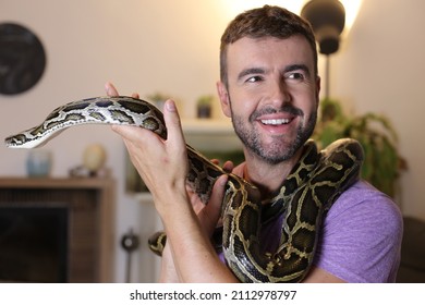 Man With Beautiful Pet Snake 