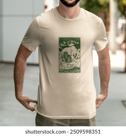 Man in beige tee, basic wear apparel fashion