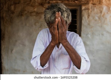 Man Being Grateful With Hands On Namaste In A Village From Rural India