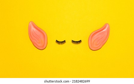 Man With Big Ears, Creative Minimal Concept On Yellow Background