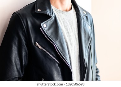 Man In Black Biker Lather Jacket 