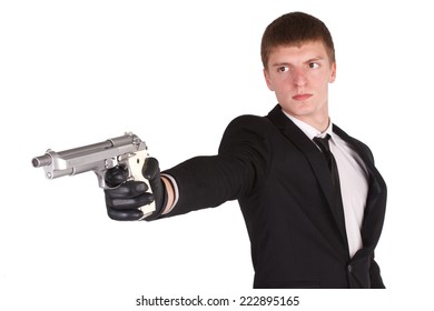 Man Black Costume Handgun Isolated On Stock Photo 222895165 