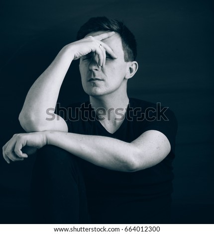 Similar – Image, Stock Photo mystical portrait of a young man: female hands on his face