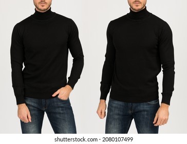 Man in a black turtleneck on a white background. Template of a black sweater.
 - Shutterstock ID 2080107499