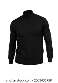 Man In A Black Turtleneck On A White Background. Template Of A Black Sweater.