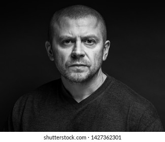  Man. Black And White Portrait In Studio