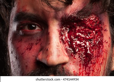 A Man Bloody Eyes Portrait Whit Bloody On His Face Close Up Fx Make Up Realistik