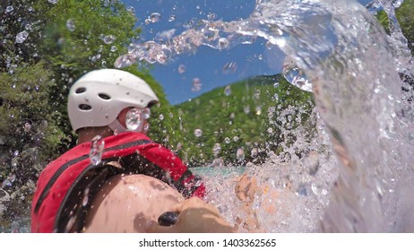 Man in boat enjoy on whitewater rafting trip on Tara river in Montenegro