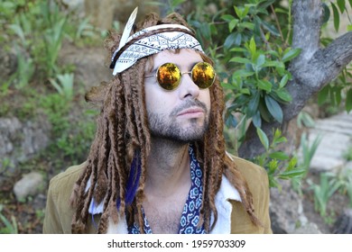 Man With Bohemian Retro Style Ready For Coachella Music Festival