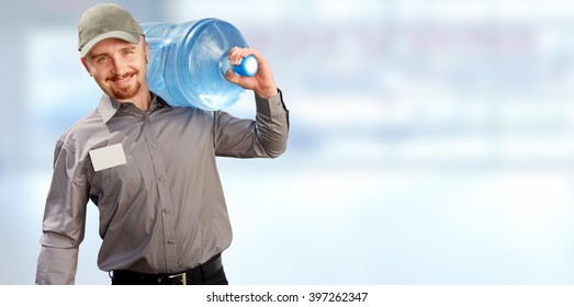Man with a bottle of drinking water.