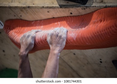 Man Bouldering And Climbing Indoor