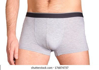 Man In Boxer Pants Isolated On A White Background