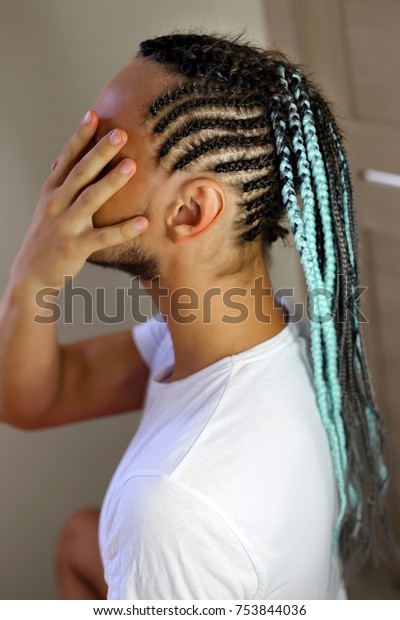 Man Braided African Braids Hairstyle Mintcolor Stock Photo