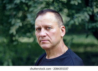 Man, Brave, Handsome, European, Middle-aged, 55-60 Years Old, Portrait Against The Background Of Nature