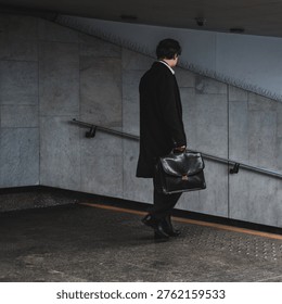 man with a briefcase in the underpass