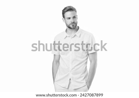 man with bristle on white background. man with bristle in studio. photo of man with bristle.