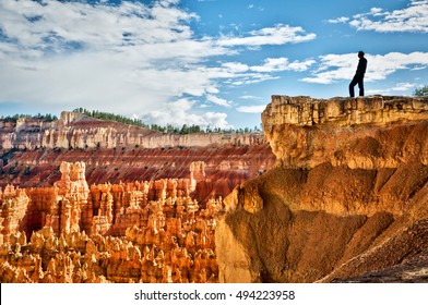 Man At Bryce Canyon, Sunset Point, Utah, USA