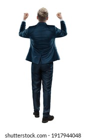 Man In A Business Suit, Businessman Back View. Isolated On A White Background