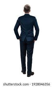 Man In A Business Suit, Businessman Back View. Isolated On A White Background