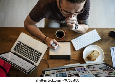 Man Busy Photographer Editing Home Office Concept