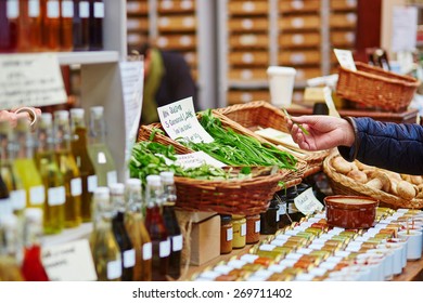 Man Buying Fresh Bio Leek On London Farmer Agricultural Market