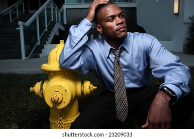 Man by a fire hydrant