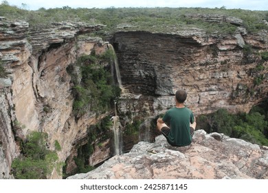 man at Cachoeira do Ferro Doido, Morro do Chapéu, Chapada Diamantina