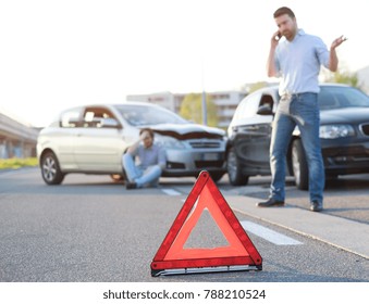 Man Calling First Aid After A Bad Car Crash On The Road