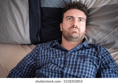 Man Can't Sleep In Bed Suffering Insomnia