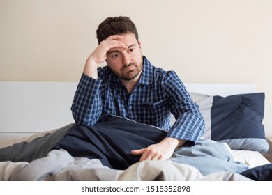 Man Can't Sleep In Bed Suffering Insomnia