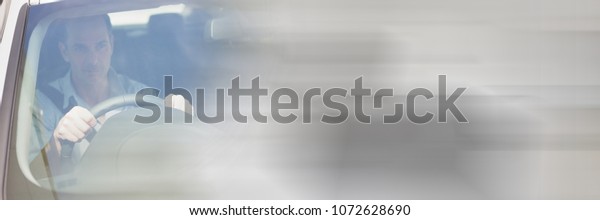 Man in car with transition\
effect