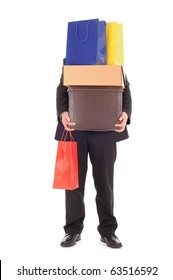 Man Carrying A Lot Of Shopping Bags